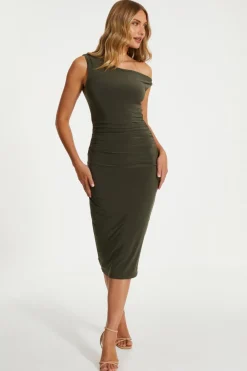 Quiz Summer Clothes|Holiday>Khaki Twist Strap Bodycon Midi Dress