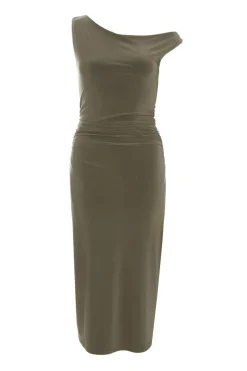 Quiz Summer Clothes|Holiday>Khaki Twist Strap Bodycon Midi Dress