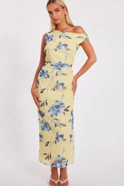 Quiz Day At The Races|Christening Guest>Lemon Floral Drop Sleeve Midaxi Dress