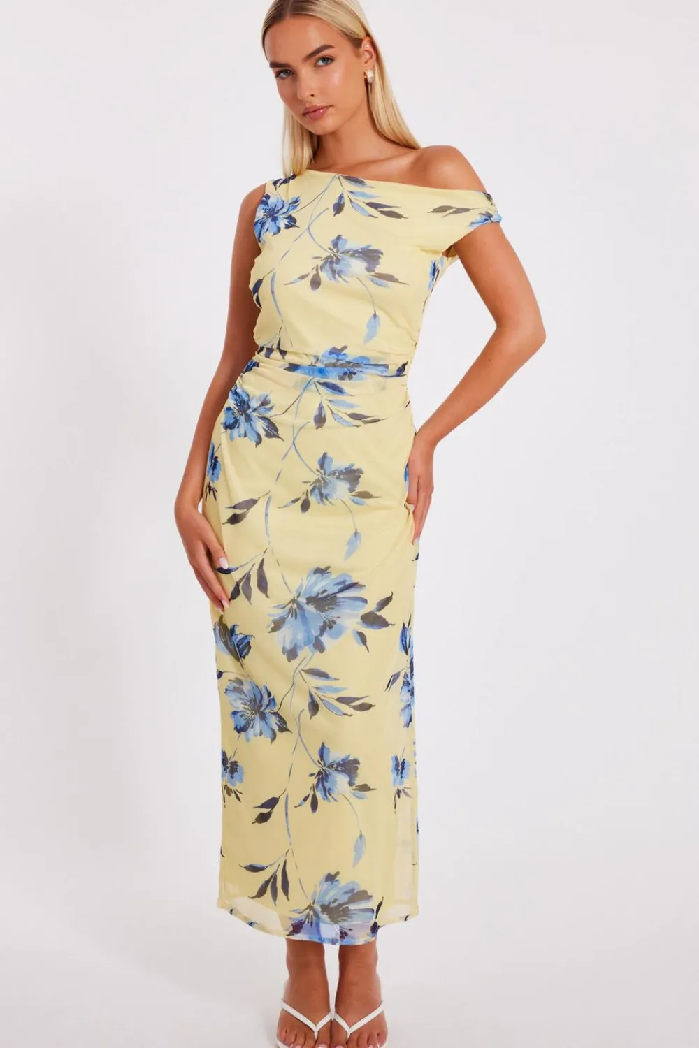 Quiz Day At The Races|Christening Guest>Lemon Floral Drop Sleeve Midaxi Dress