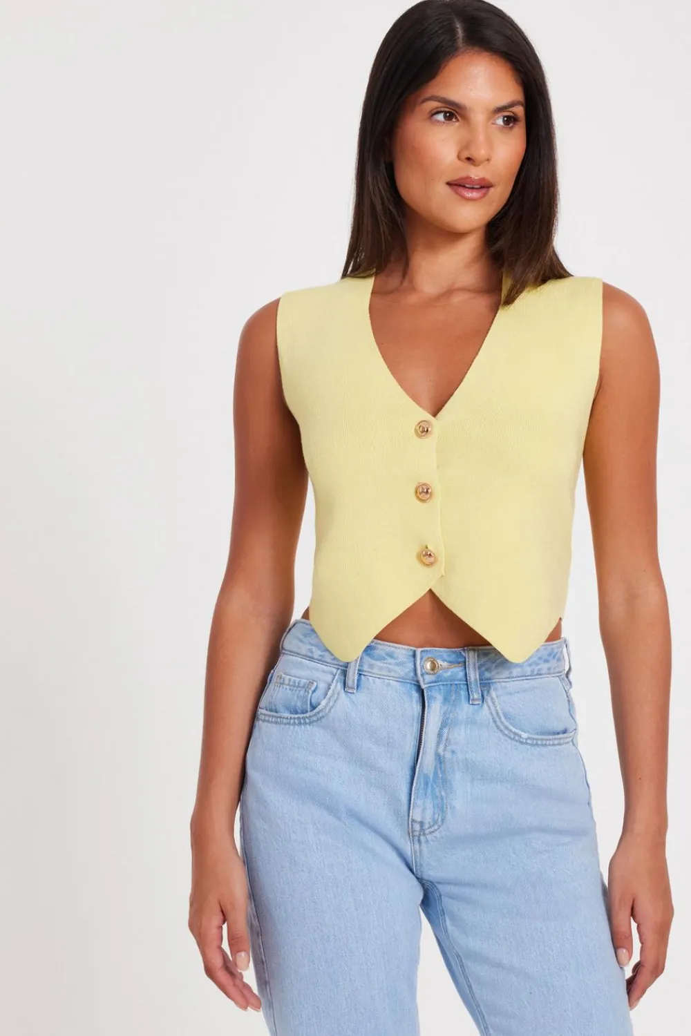 Quiz Waistcoat|Day Tops>Knitted Button Front Waistcoat