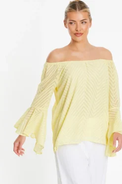 Quiz Summer Tops|Shirts & Blouses>Lemon Textured Chiffon Bardot Top