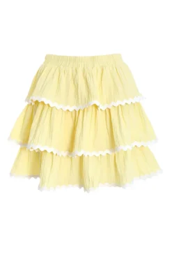 Quiz Skirts|Holiday>Lemon Wavy Trim Tiered Mini Skirt