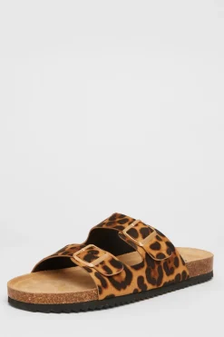 Quiz Sandals|Holiday Shoes>Leopard Print Double Buckle Flat Sandals