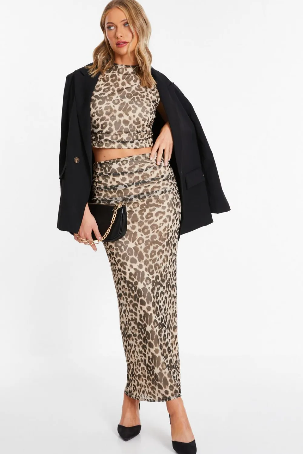 Quiz Co-Ords|Skirts>Leopard Print Mesh Maxi Skirt