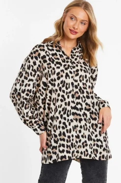 Quiz Shirts & Blouses|Tops>Leopard Print Oversized Blouse