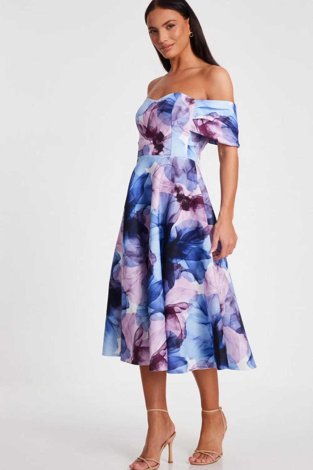 Quiz Evening Dresses|Day At The Races>Light Blue Floral Skater Dress