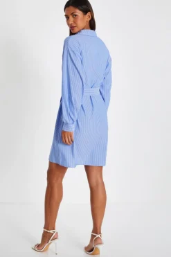 Quiz Workwear|Summer Clothes>Light Blue Pinstripe Mini Shirt Dress