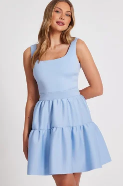 Quiz Day At The Races|Christening Guest>Light Blue Tiered Skater Mini Dress