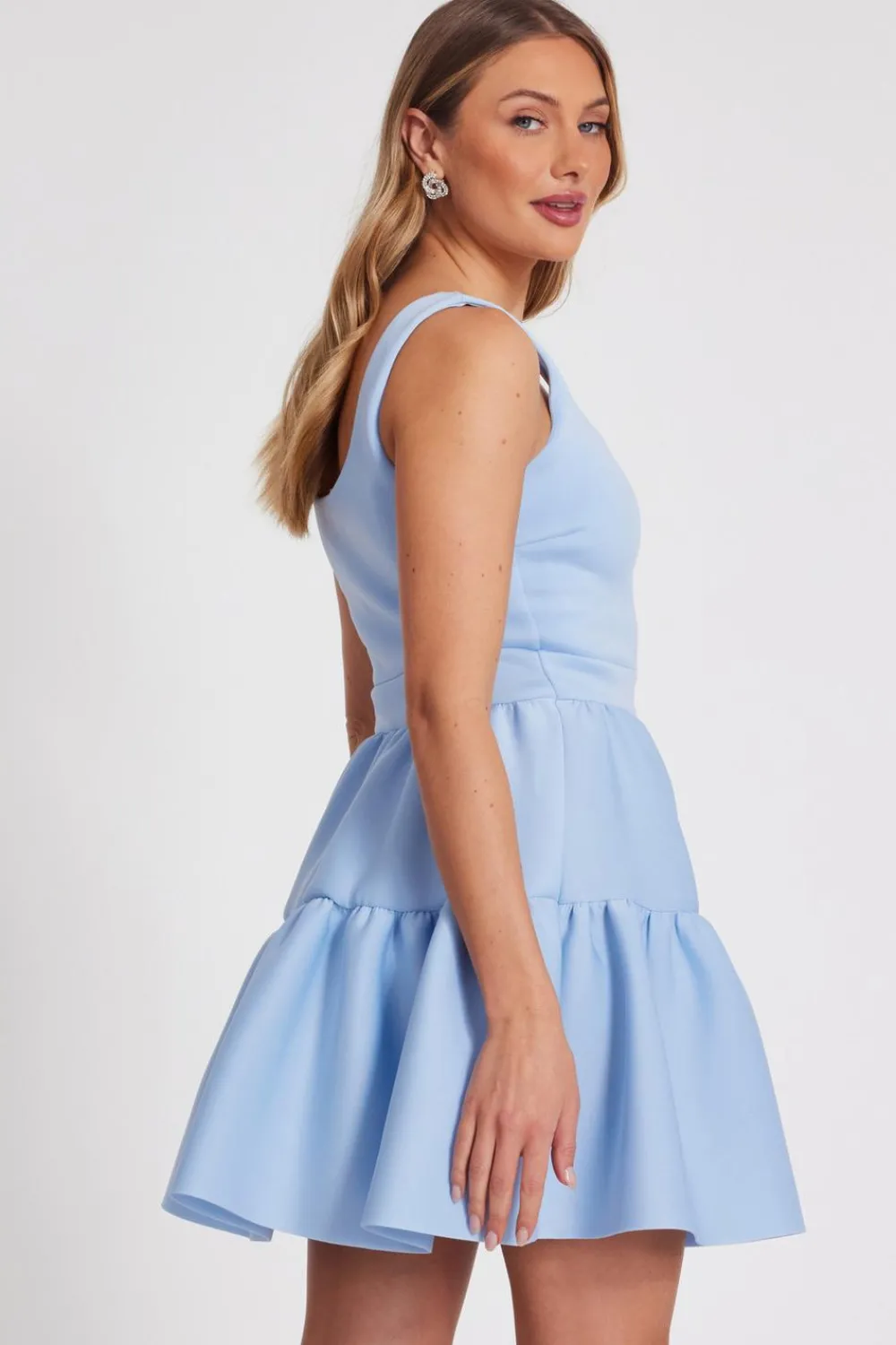 Quiz Day At The Races|Christening Guest>Light Blue Tiered Skater Mini Dress