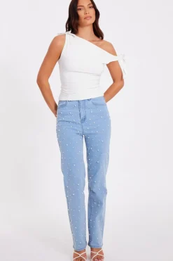 Quiz Trousers|Summer Clothes>Light Denim Embellished Jeans