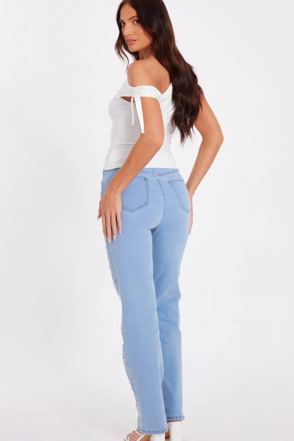 Quiz Trousers|Summer Clothes>Light Denim Embellished Jeans