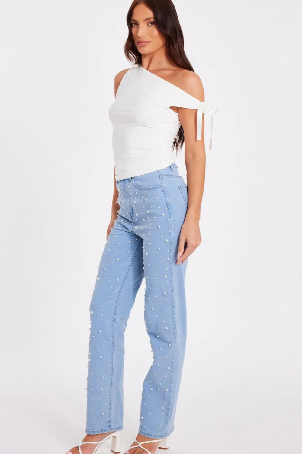 Quiz Trousers|Summer Clothes>Light Denim Embellished Jeans