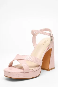 Quiz Shoe & Bag Sets|Platforms>Crocodile Cross Strap Platform Heeled Sandals