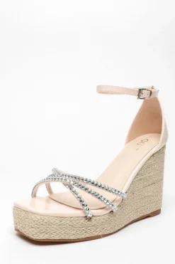 Quiz Wedges|Holiday Shoes>Diamante Cross Strap Wedges