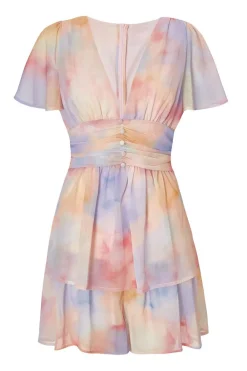 Quiz Playsuits|Summer Clothes>Light Pink Tie Dye Tiered Playsuit