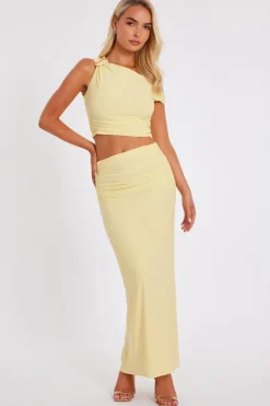 Quiz Summer Clothes|Skirts>Light Yellow Ruched Maxi Skirt