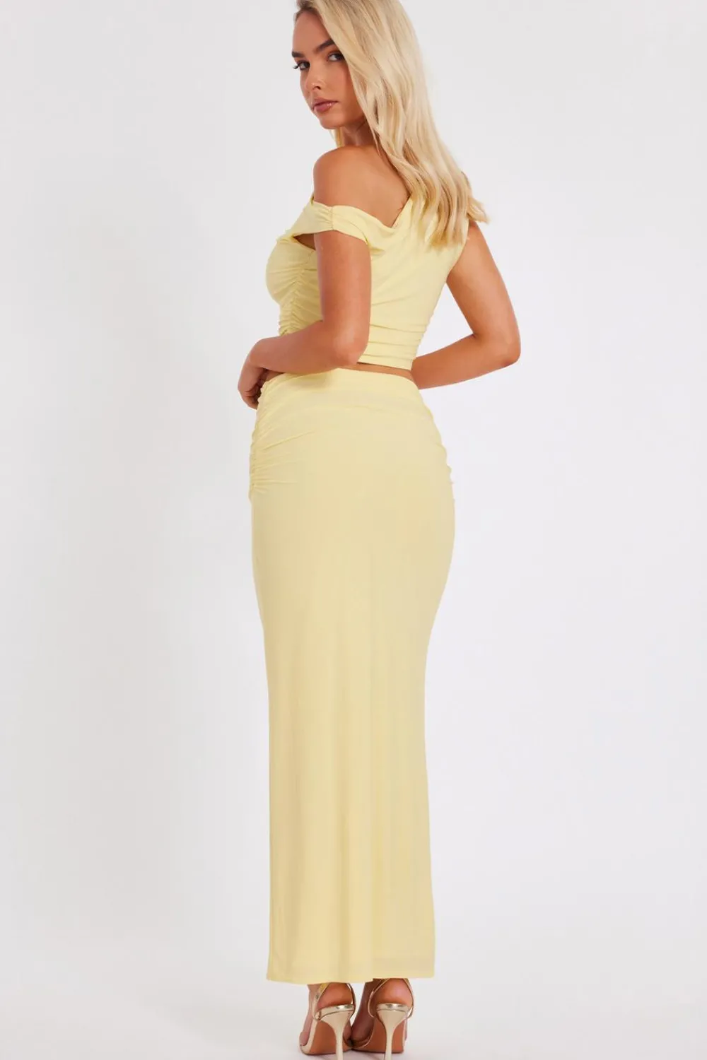 Quiz Summer Clothes|Skirts>Light Yellow Ruched Maxi Skirt