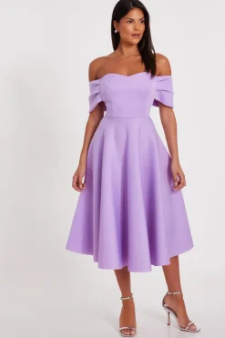 Quiz Day At The Races|Wedding Guest Dresses>Lilac Bardot Midi Skater Dress