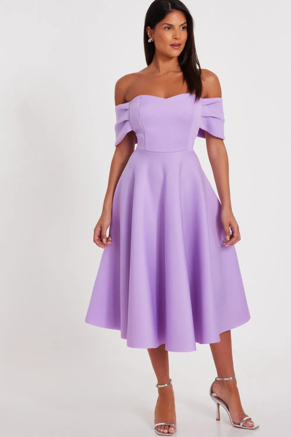 Quiz Day At The Races|Wedding Guest Dresses>Lilac Bardot Midi Skater Dress