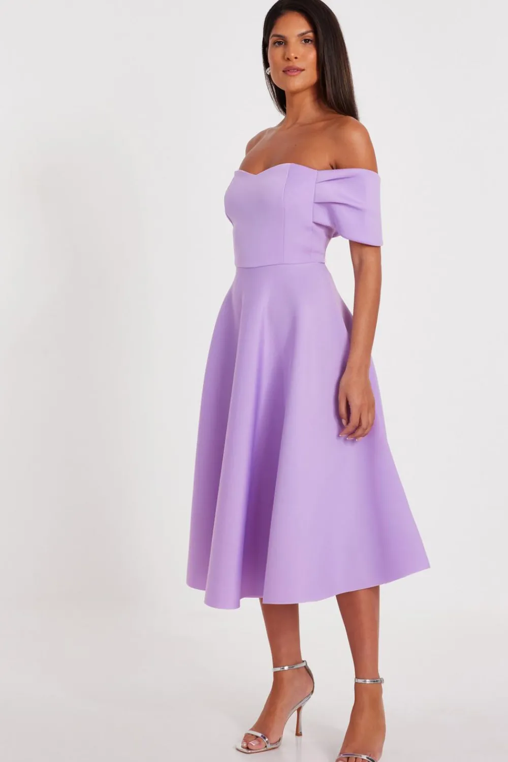 Quiz Day At The Races|Wedding Guest Dresses>Lilac Bardot Midi Skater Dress
