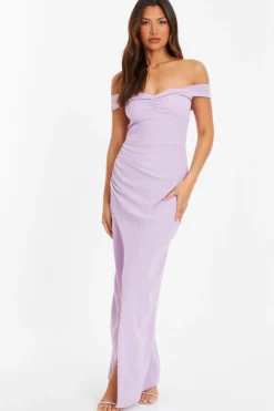 Quiz Prom Dresses|Prom & Ball>Lilac Bardot Ruched Maxi Dress