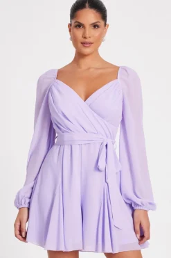 Quiz Playsuits|Day At The Races>Lilac Chiffon Long Sleeve Playsuit