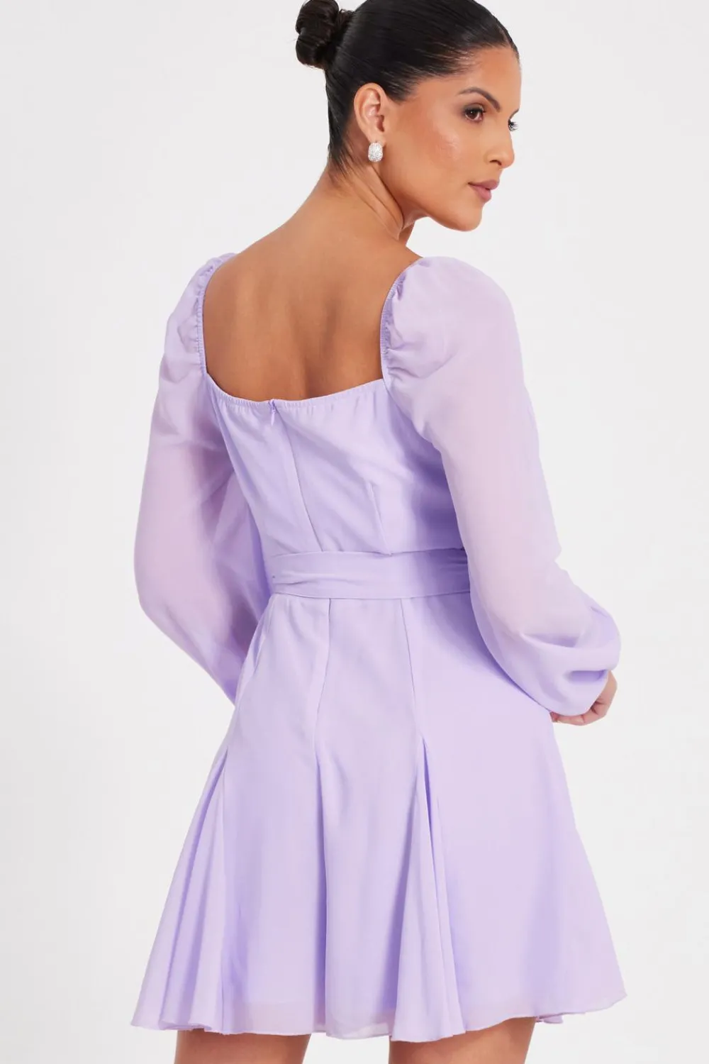 Quiz Playsuits|Day At The Races>Lilac Chiffon Long Sleeve Playsuit