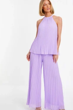 Quiz Summer Tops|Going Out Tops>Lilac Chiffon Pleated High Neck Top