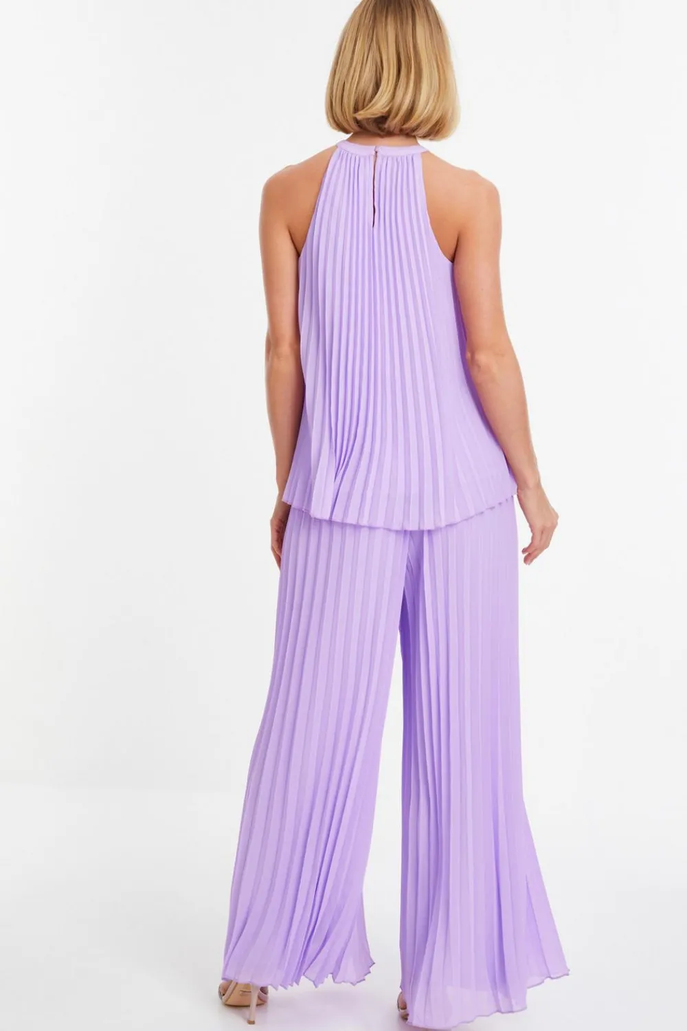 Quiz Summer Tops|Going Out Tops>Lilac Chiffon Pleated High Neck Top