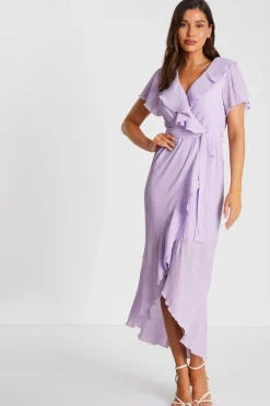 Quiz Holiday|Casual Clothing>Lilac Crinkle Frill Midaxi Dress