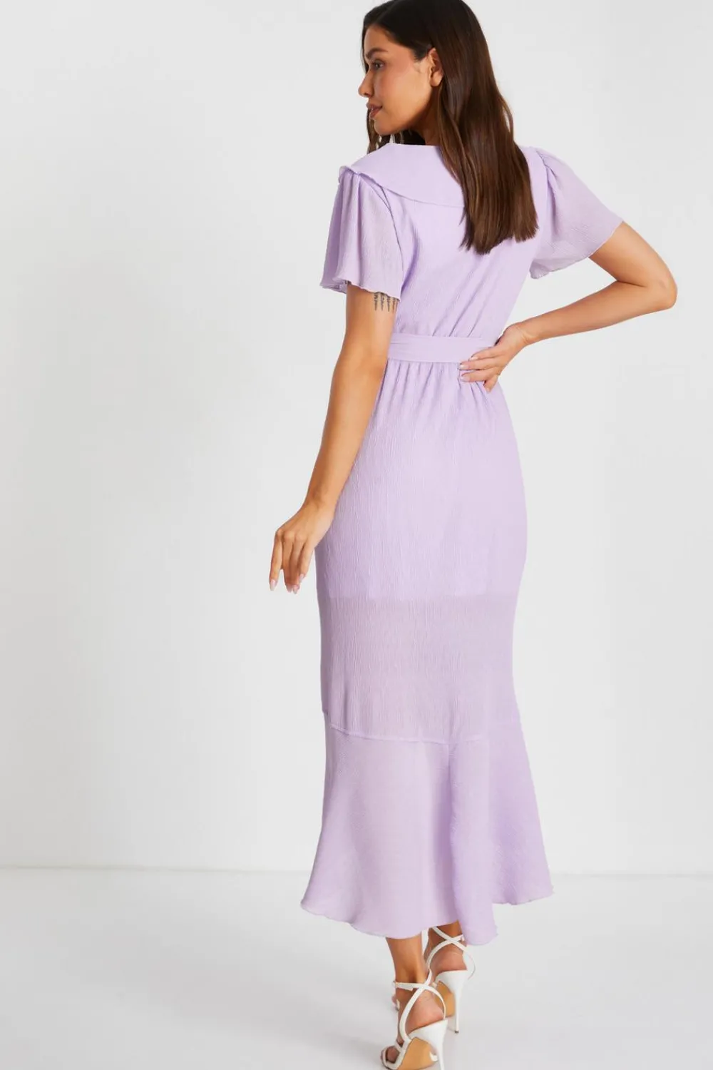 Quiz Holiday|Casual Clothing>Lilac Crinkle Frill Midaxi Dress