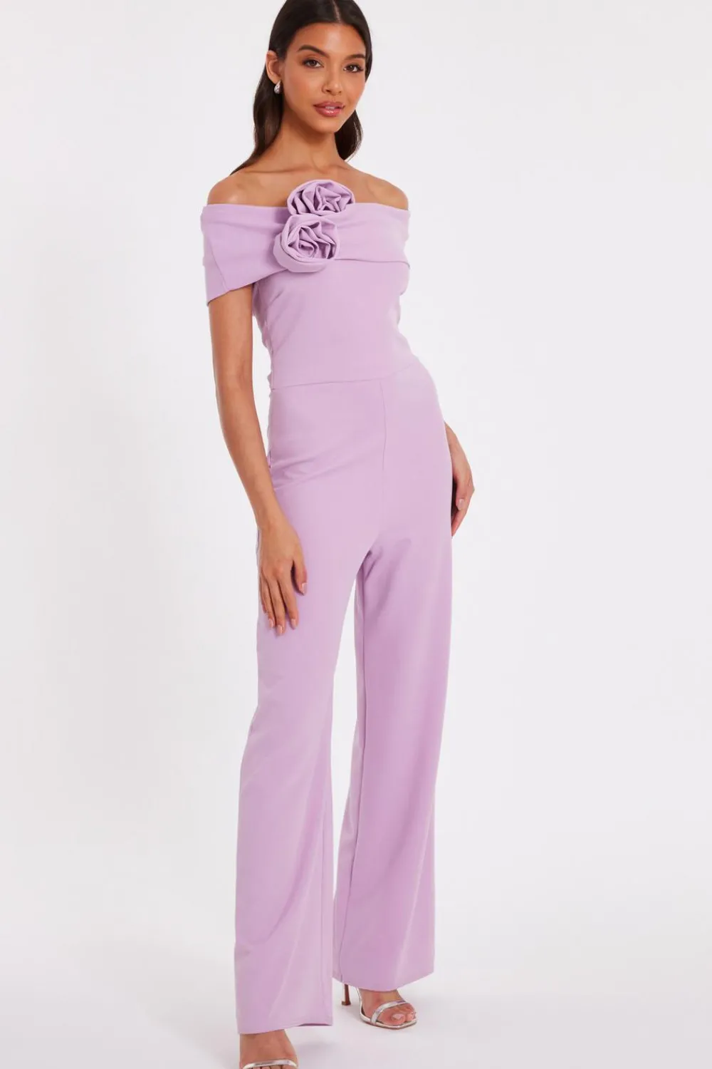 Quiz Occasion Jumpsuits|Evening Jumpsuits>Lilac Floral Corsage Jumpsuit