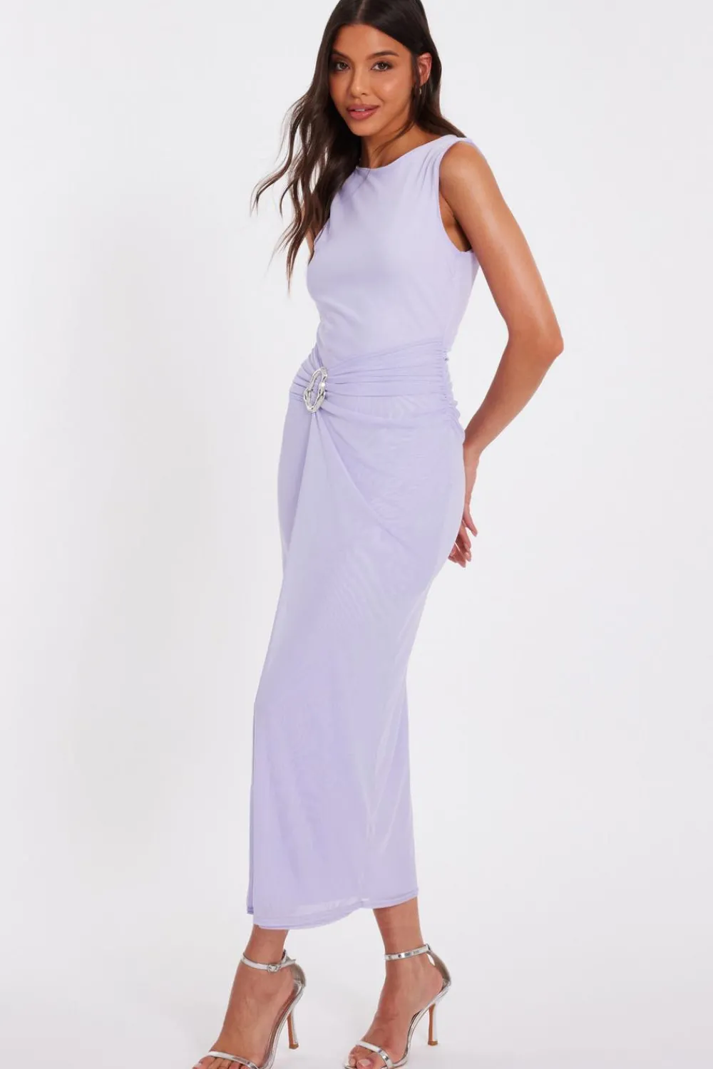 Quiz Summer Clothes|Going Out>Lilac Mesh Buckle Midaxi Dress