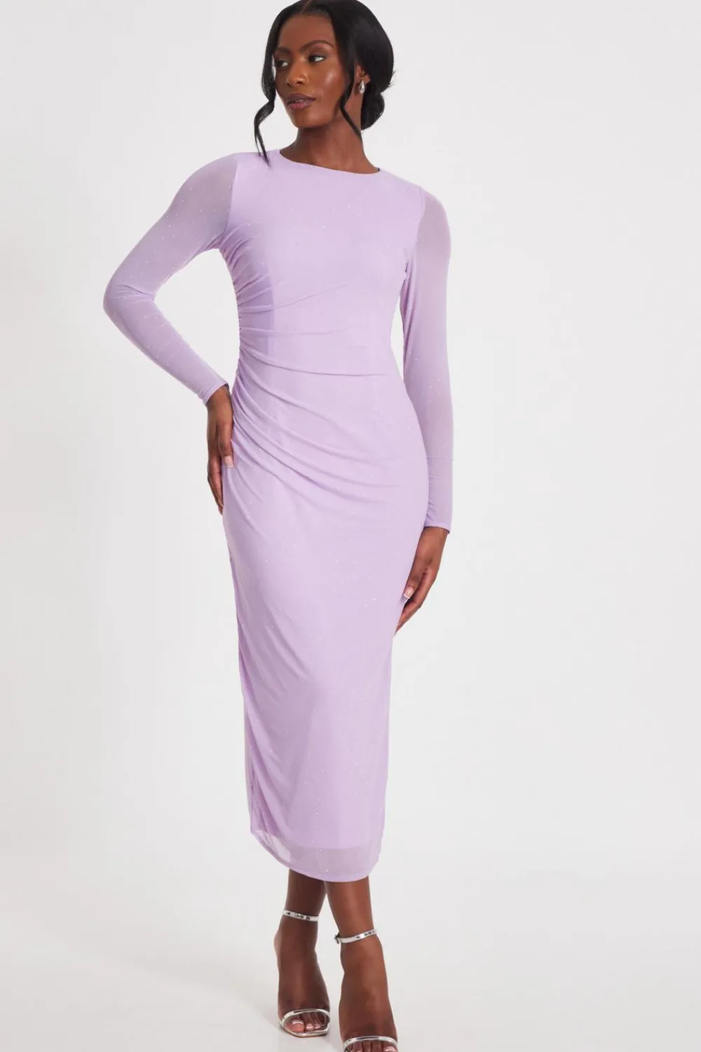 Quiz Summer Clothes|Going Out>Lilac Mesh Diamante Midaxi Dress