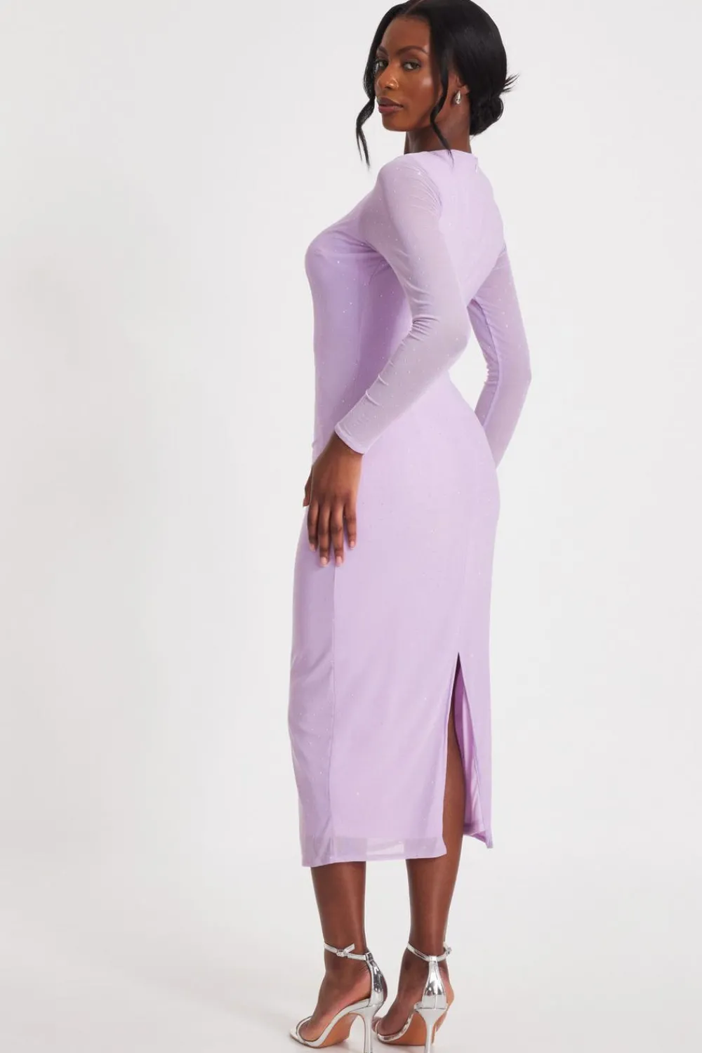 Quiz Summer Clothes|Going Out>Lilac Mesh Diamante Midaxi Dress