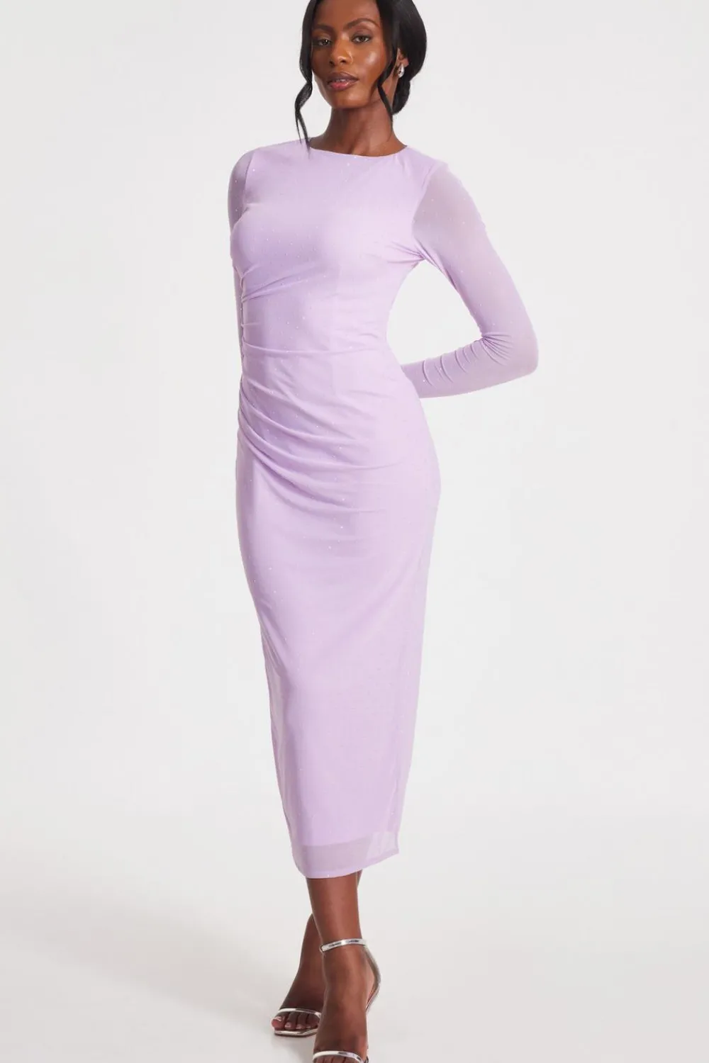 Quiz Summer Clothes|Going Out>Lilac Mesh Diamante Midaxi Dress