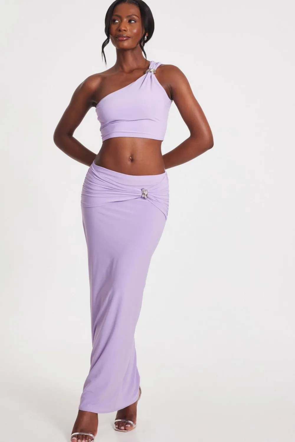 Quiz Going Out Tops|Crop Tops>Lilac One Shoulder Crop Top