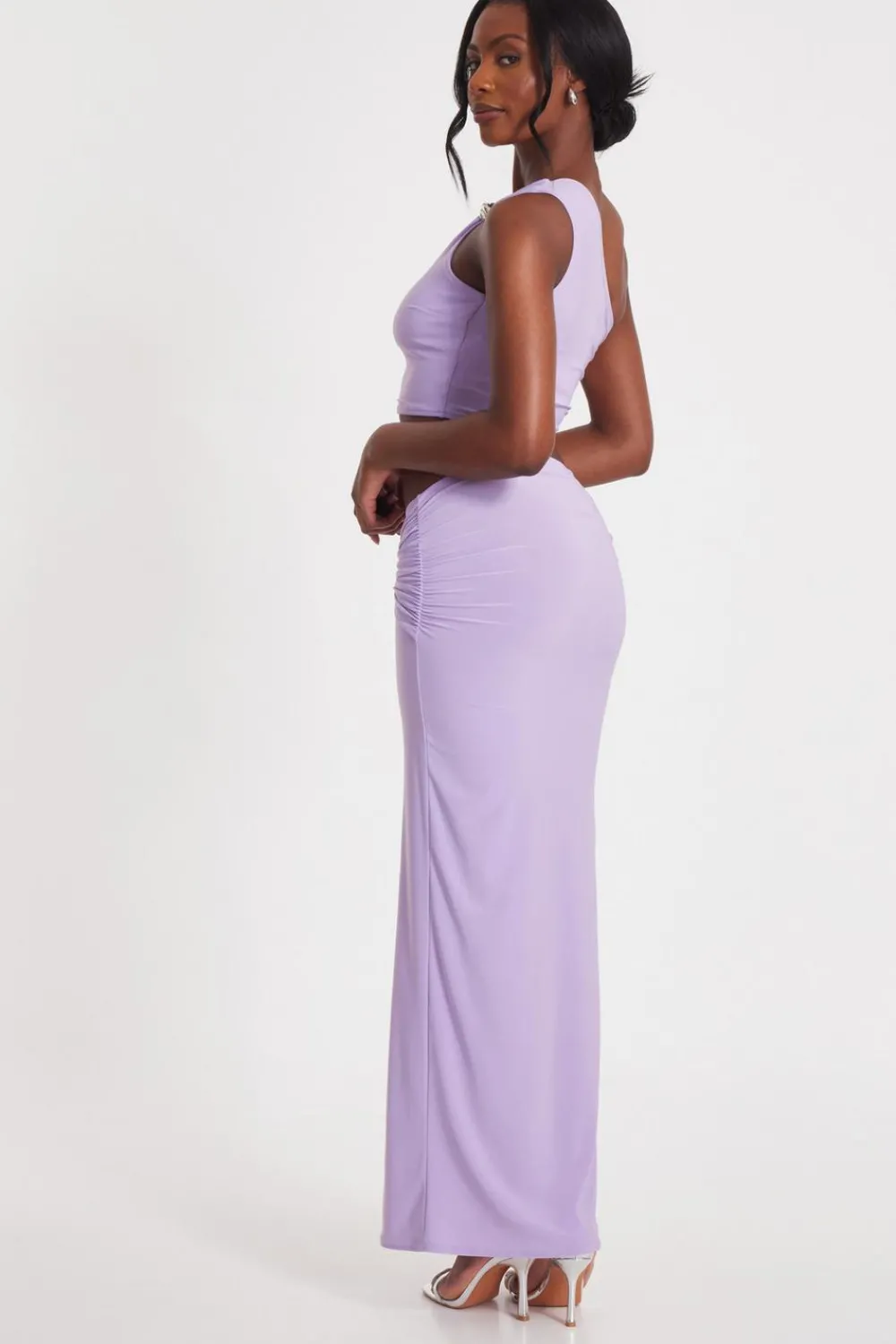 Quiz Going Out Tops|Crop Tops>Lilac One Shoulder Crop Top