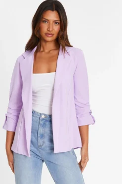 Quiz Jackets & Coats|Casual Clothing>Lilac Ruched Sleeve Tailored Blazer
