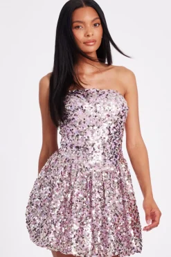 Quiz Going Out|Dresses>Lilac Sequin Puff Ball Mini Dress
