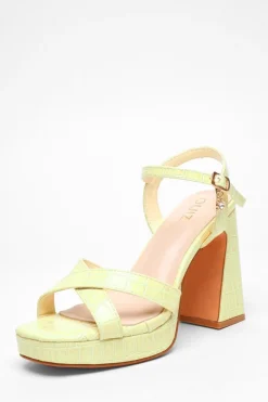 Quiz Shoe & Bag Sets|Platforms>Crocodile Cross Strap Platform Heeled Sandal