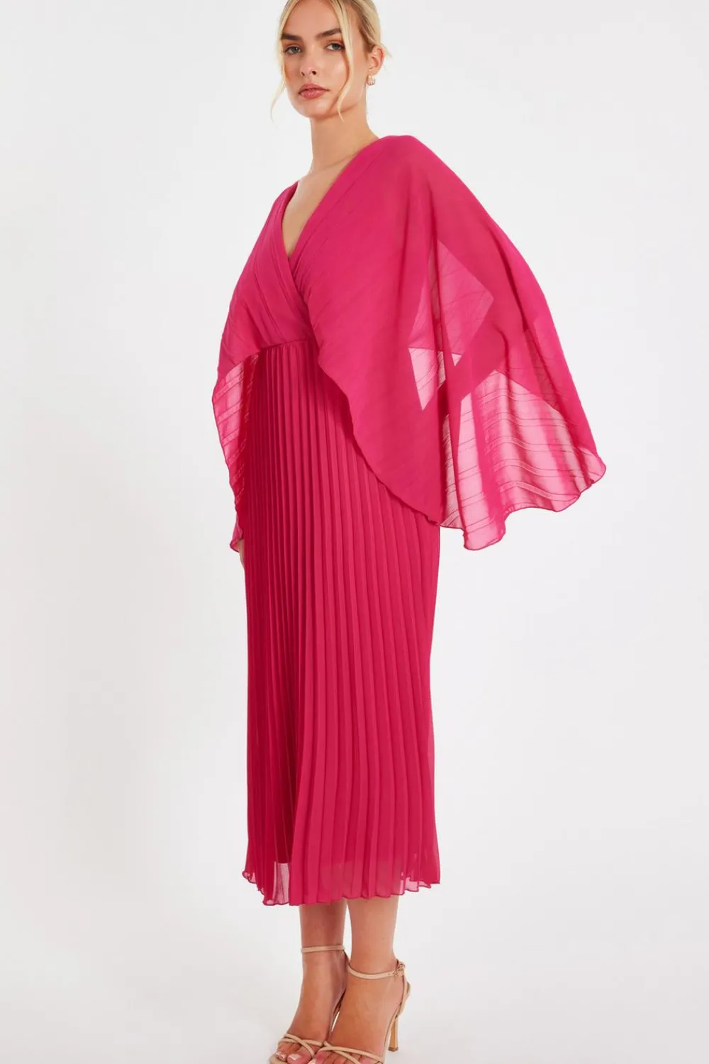 Quiz Day At The Races|Christening Guest>Magenta Chiffon Pleated Midaxi Dress