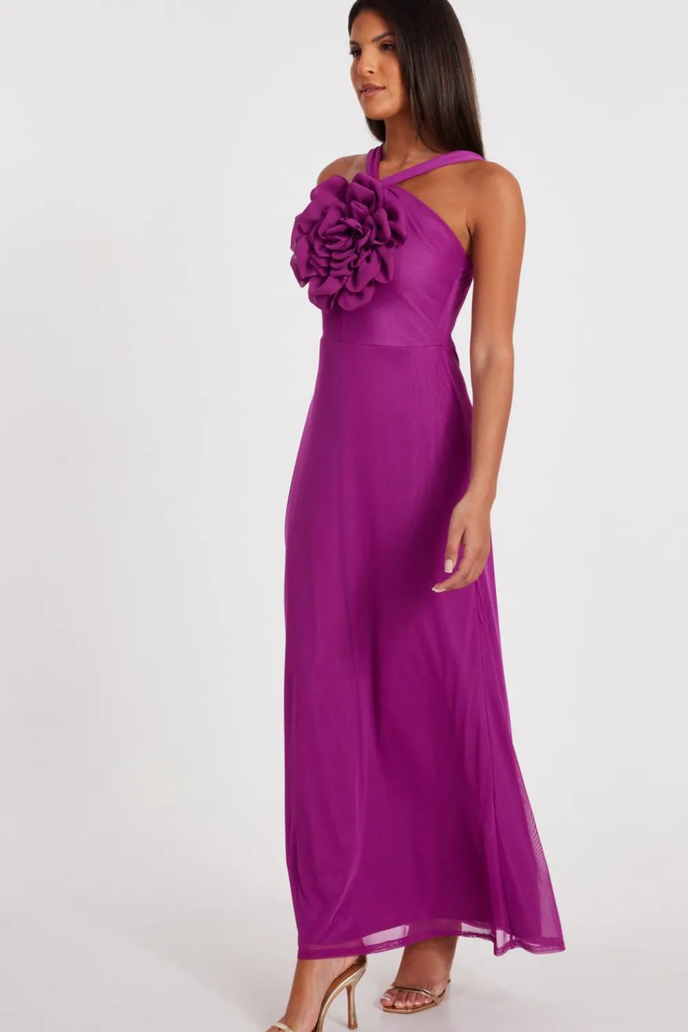 Quiz Prom Dresses|Prom & Ball>Magenta Mesh Corsage Maxi Dress