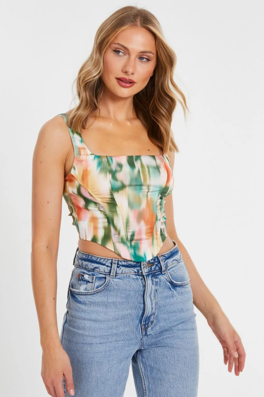Quiz Going Out Tops|Crop Tops>Marble Print Corset Top