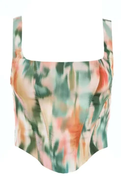 Quiz Going Out Tops|Crop Tops>Marble Print Corset Top
