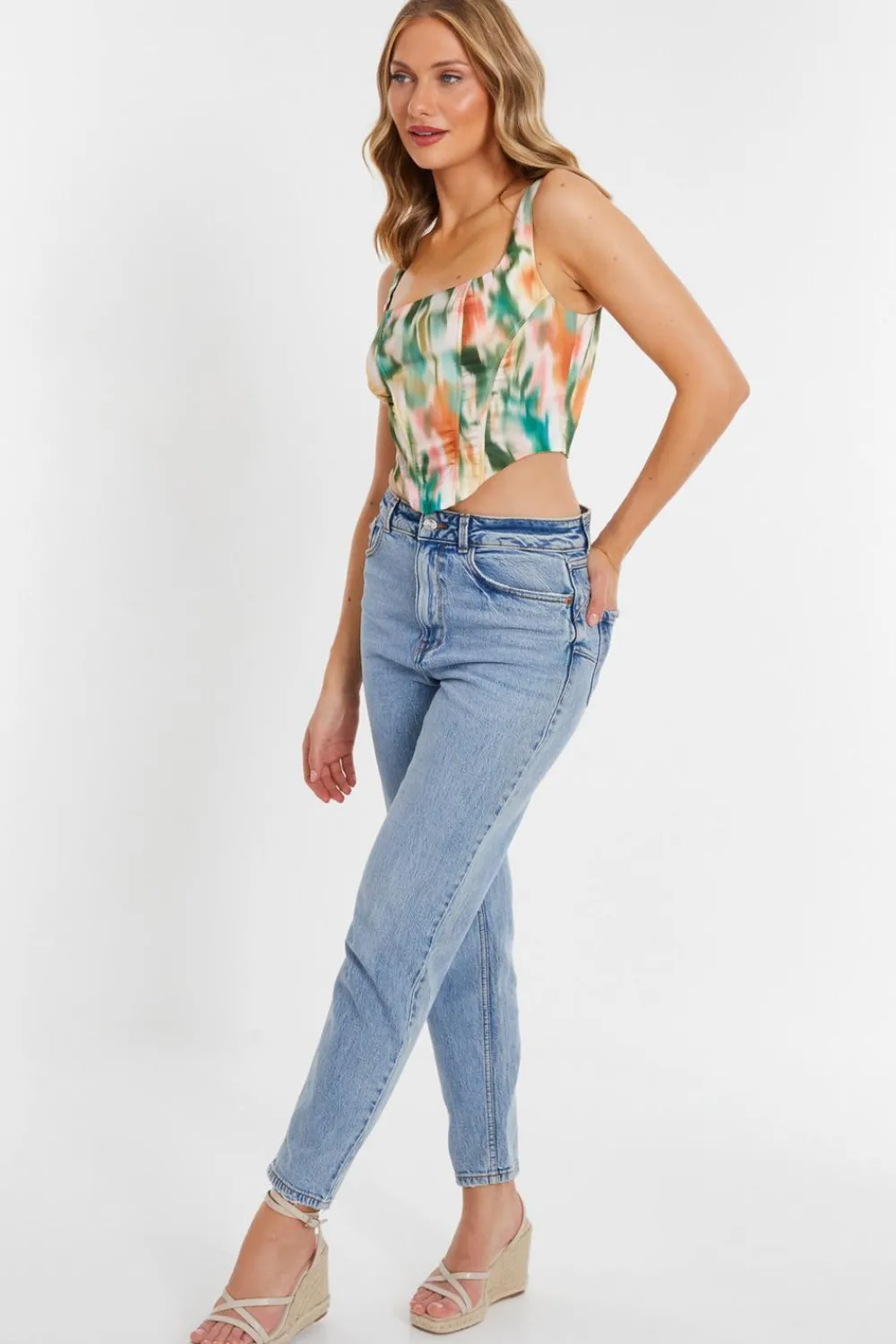 Quiz Going Out Tops|Crop Tops>Marble Print Corset Top