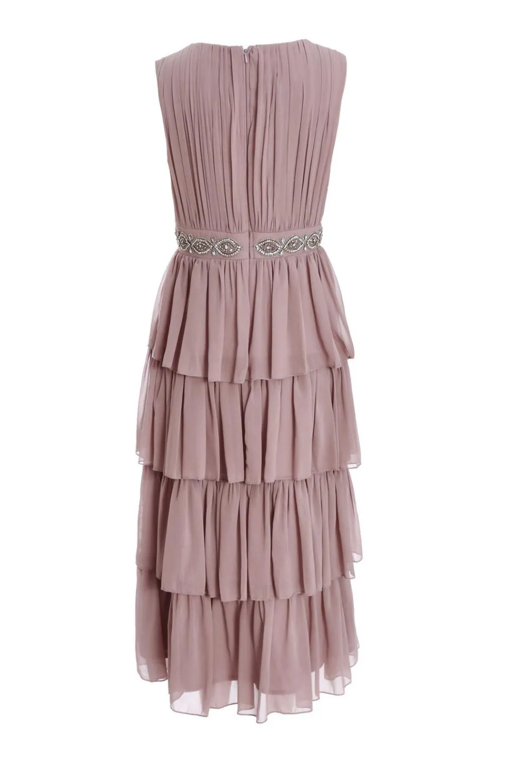 Quiz Wedding Guest Dresses|Pink Dresses>Mauve Chiffon Tiered Midi Dress