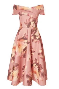 Quiz Day At The Races|Christening Guest>Mauve Floral Bardot Midi Dress