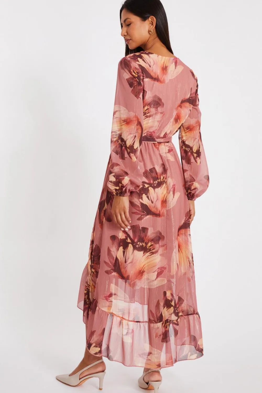 Quiz Day At The Races|Christening Guest>Mauve Floral Dip Hem Midaxi Dress